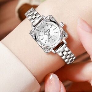 Ladies Quartz Watch Fashion Simple Square Gold Women's Stainless Silver Tone